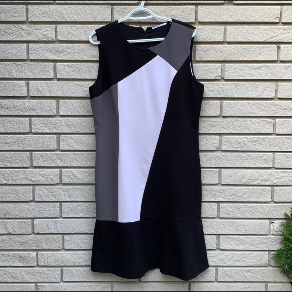 Tahari Colour Block Sleeveless Midi Dress Peplum Hem Sz 14
